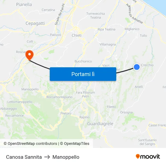 Canosa Sannita to Manoppello map