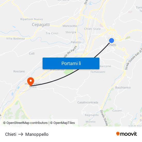 Chieti to Manoppello map