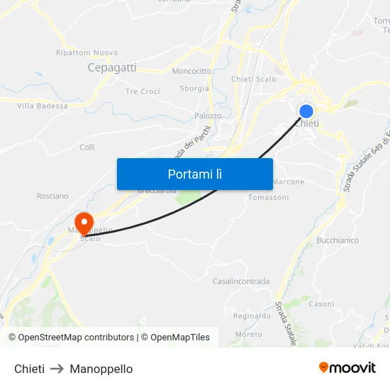 Chieti to Manoppello map
