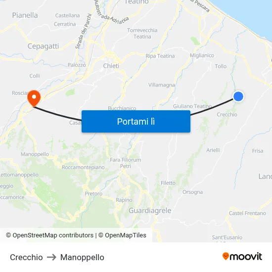 Crecchio to Manoppello map