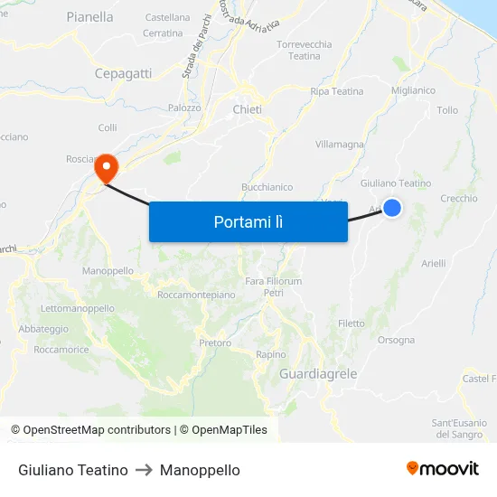 Giuliano Teatino to Manoppello map
