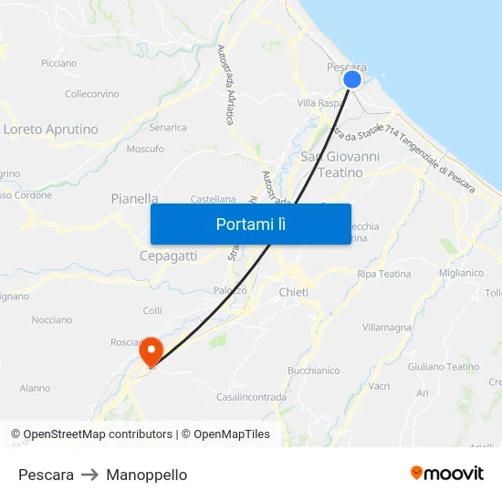 Pescara to Manoppello map