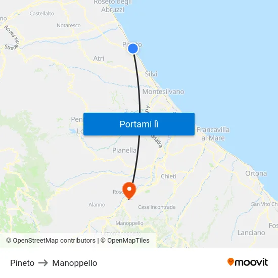 Pineto to Manoppello map