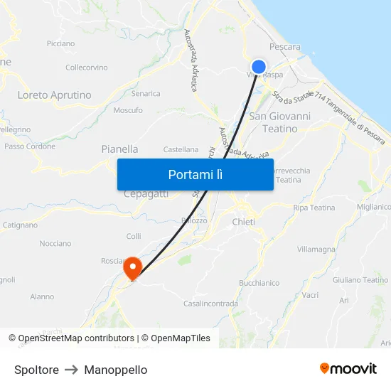 Spoltore to Manoppello map