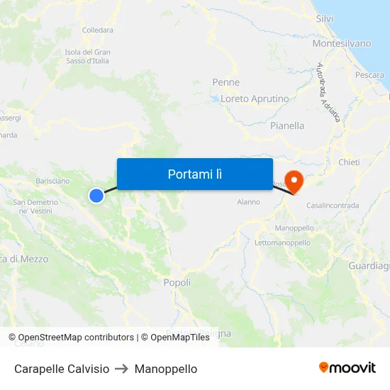 Carapelle Calvisio to Manoppello map