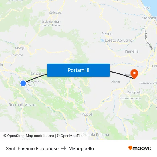 Sant' Eusanio Forconese to Manoppello map