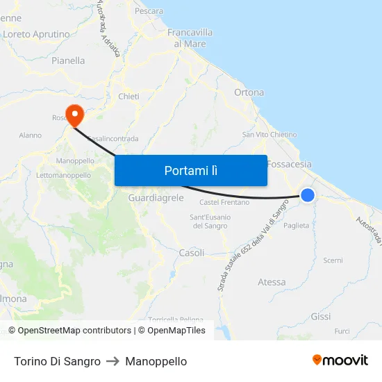 Torino Di Sangro to Manoppello map