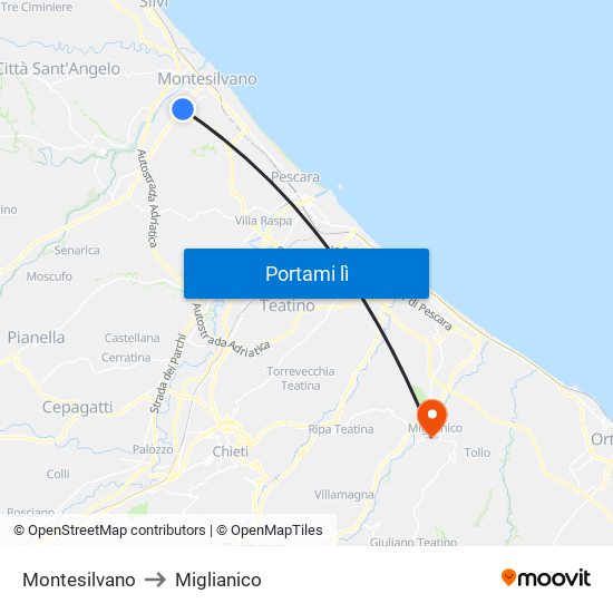 Montesilvano to Miglianico map