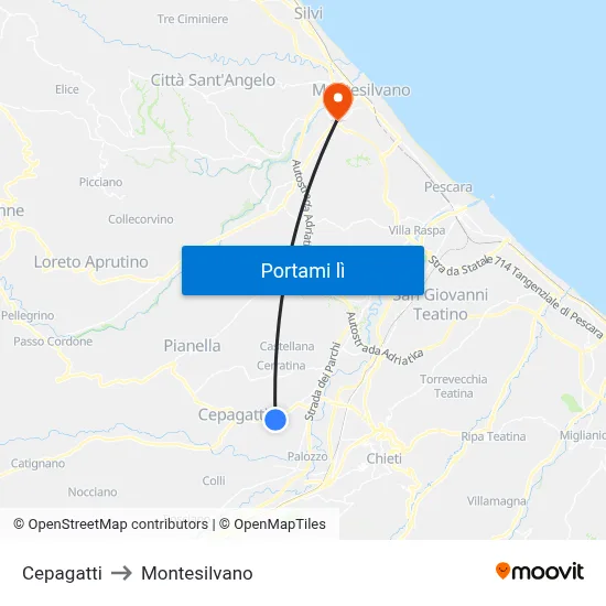 Cepagatti to Montesilvano map