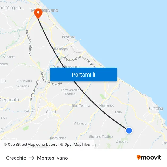 Crecchio to Montesilvano map