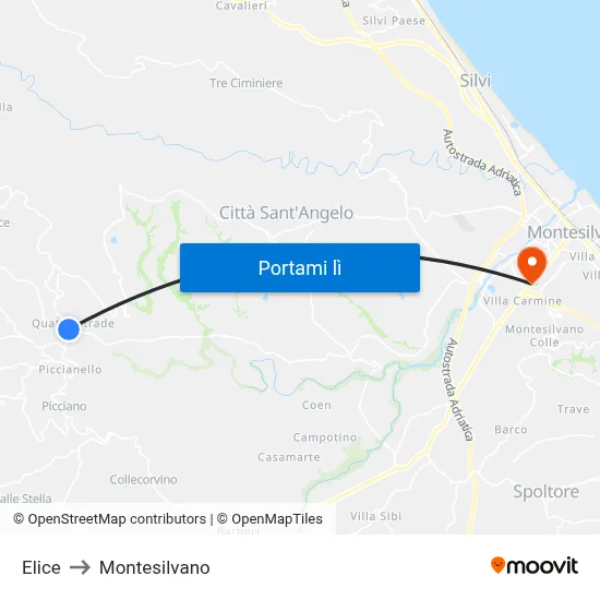 Elice to Montesilvano map