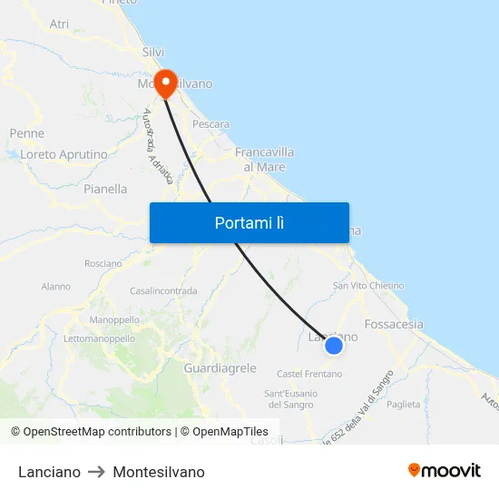 Lanciano to Montesilvano map