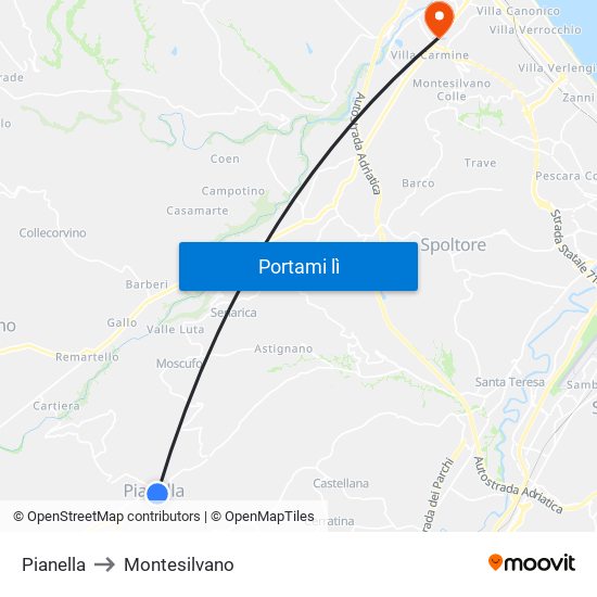 Pianella to Montesilvano map