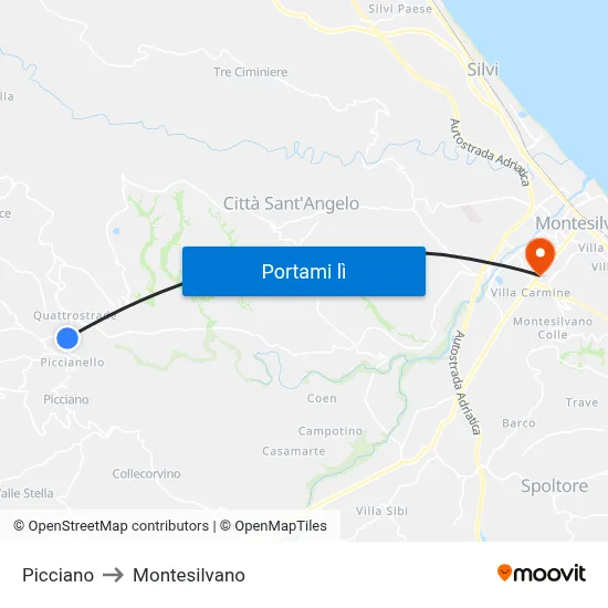 Picciano to Montesilvano map