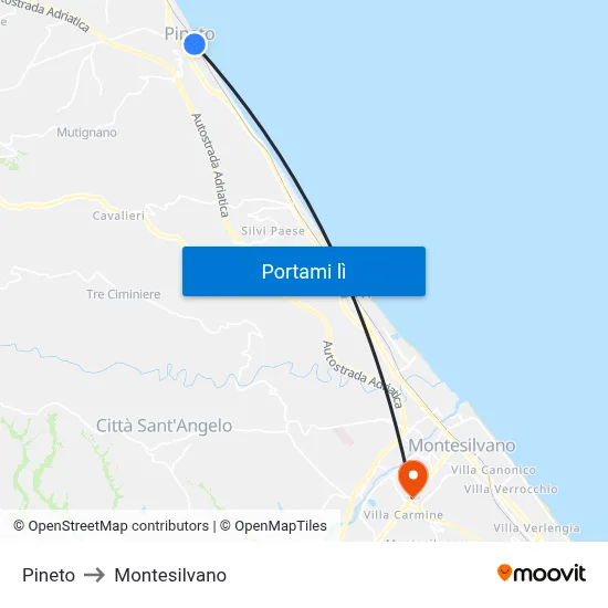 Pineto to Montesilvano map