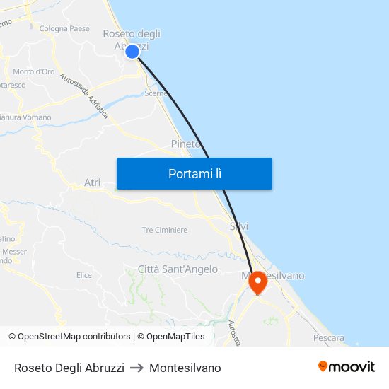 Roseto Degli Abruzzi to Montesilvano map
