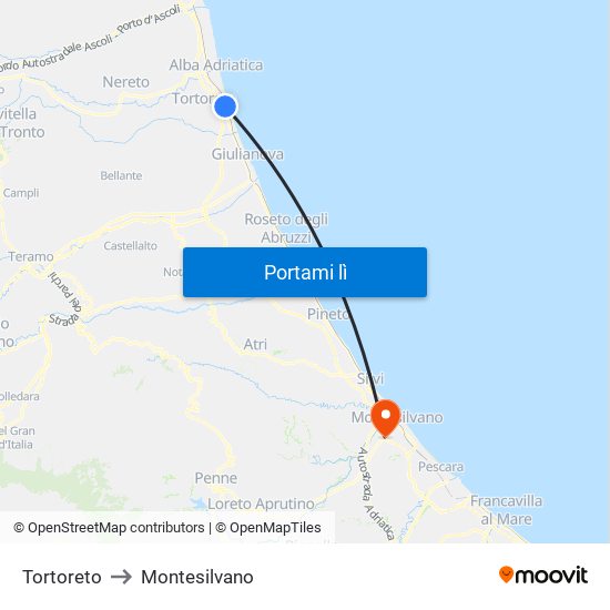 Tortoreto to Montesilvano map