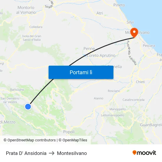 Prata D' Ansidonia to Montesilvano map