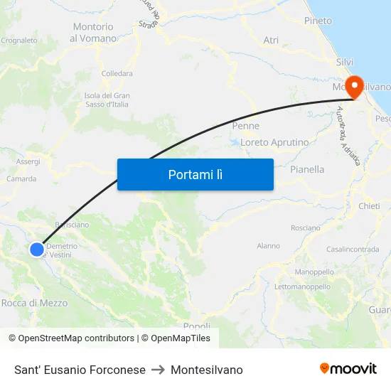 Sant' Eusanio Forconese to Montesilvano map