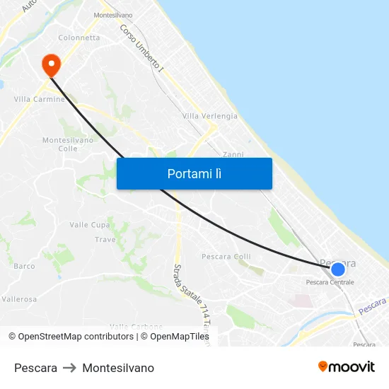 Pescara to Montesilvano map