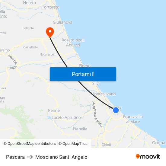 Pescara to Mosciano Sant' Angelo map