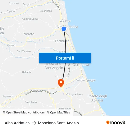 Alba Adriatica to Mosciano Sant' Angelo map