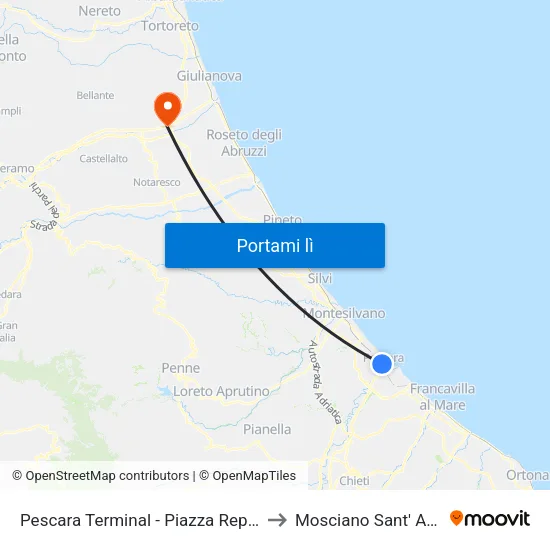 Pescara Terminal Bus to Mosciano Sant' Angelo map