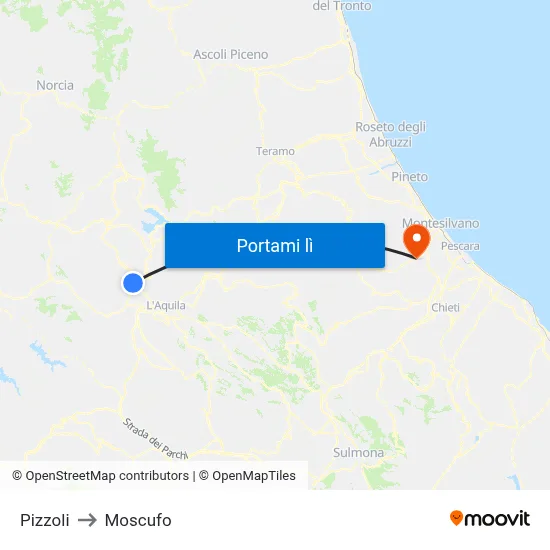 Pizzoli to Moscufo map