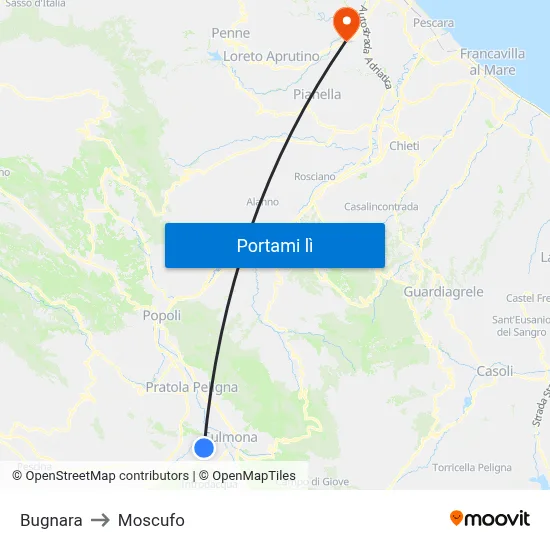 Bugnara to Moscufo map