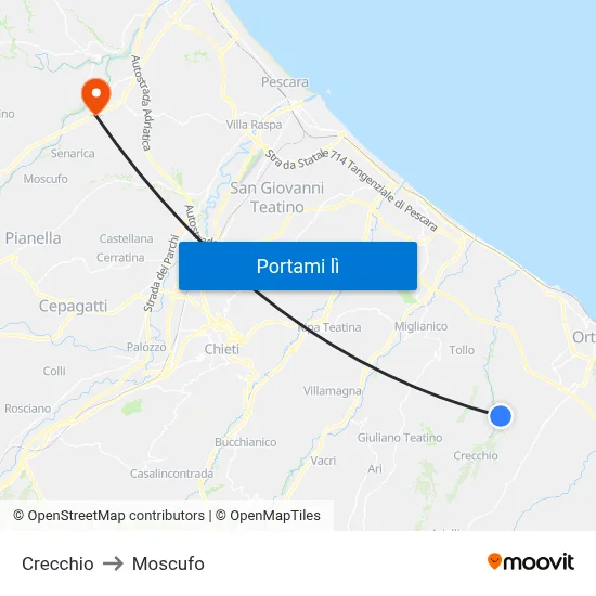 Crecchio to Moscufo map