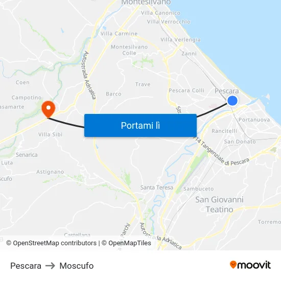 Pescara to Moscufo map