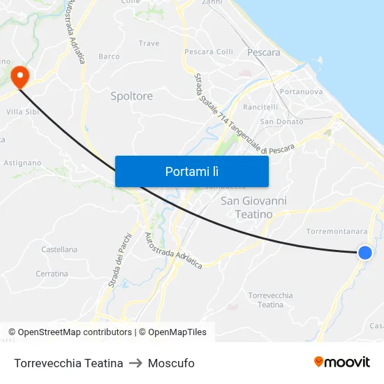 Torrevecchia Teatina to Moscufo map