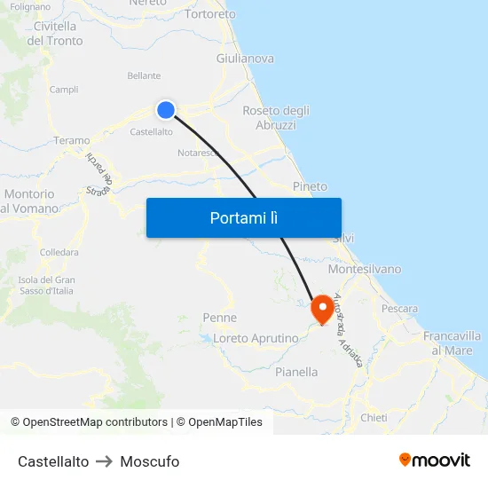 Castellalto to Moscufo map