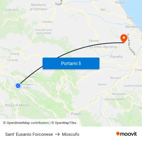 Sant' Eusanio Forconese to Moscufo map
