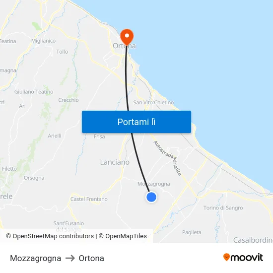 Mozzagrogna to Ortona map