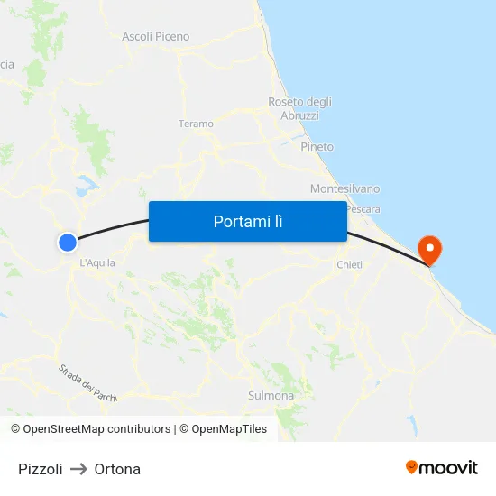 Pizzoli to Ortona map