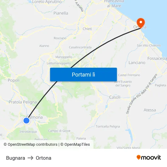 Bugnara to Ortona map