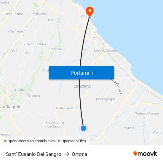 Sant' Eusanio Del Sangro to Ortona map