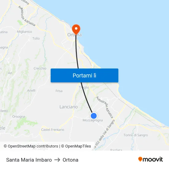Santa Maria Imbaro to Ortona map