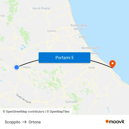 Scoppito to Ortona map