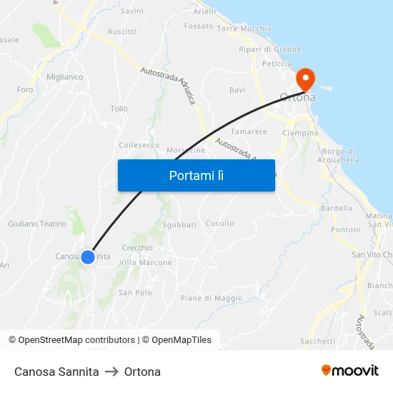Canosa Sannita to Ortona map