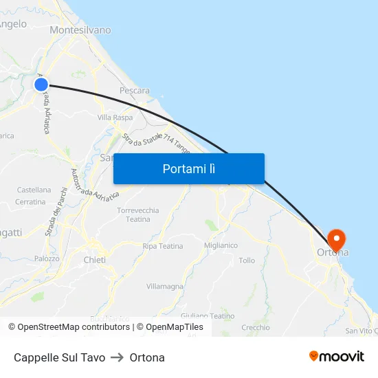 Cappelle Sul Tavo to Ortona map