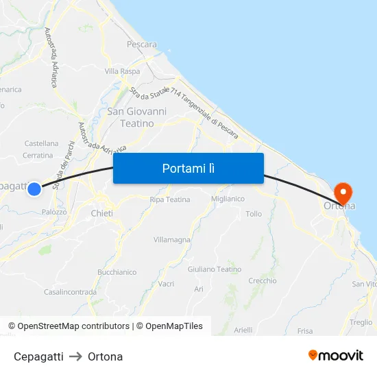 Cepagatti to Ortona map
