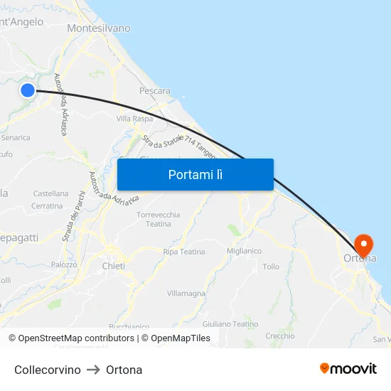 Collecorvino to Ortona map