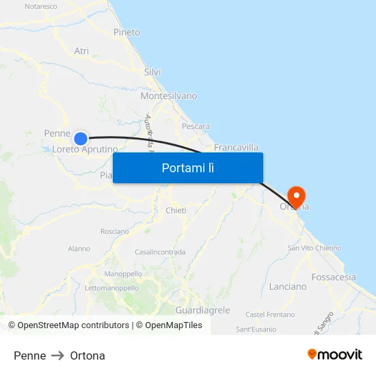 Penne to Ortona map