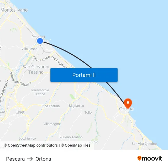 Pescara to Ortona map