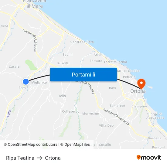 Ripa Teatina to Ortona map