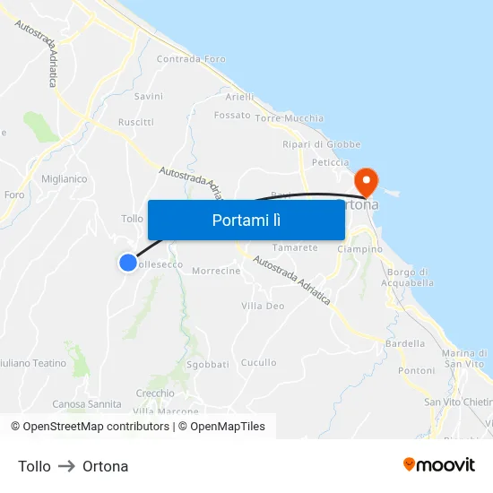 Tollo to Ortona map