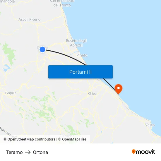 Teramo to Ortona map