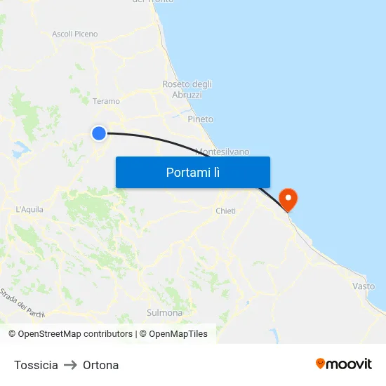 Tossicia to Ortona map